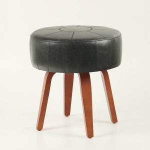 Puf Victoria (madera caramelo/cuero negro)