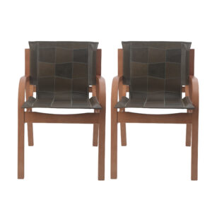 Alternative view of Sitial Domo Madera Miel Cuero Verde Oliva / Par