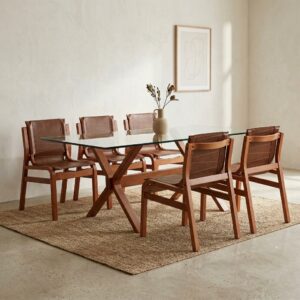 Alternative view of Silla Domo /Cuero Rigal Whisky /Madera Miel Ulmo /Juego de 6 Unidades