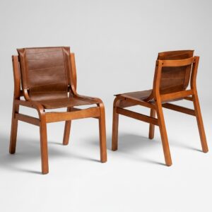 Silla Domo /Cuero Rigal Whisky /Madera Miel Ulmo /Juego de 6 Unidades