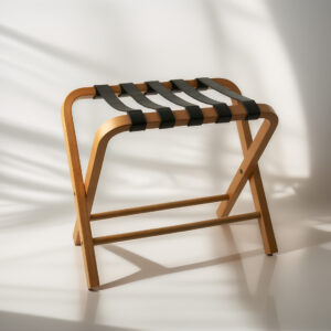 Portamaleta (Madera Miel / Cuero Negro)